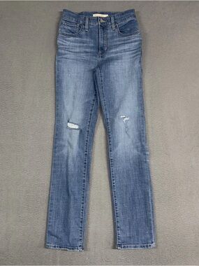 Levi's Jeans Womens 25 Blue 724 High Rise Straight Distressed Denim Cotton Blend